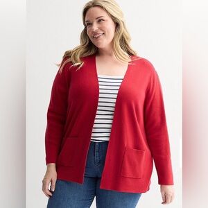 CROFT & BARROW Womens Cardigan Size 5X Red Open Front Pockets Loose Fit New